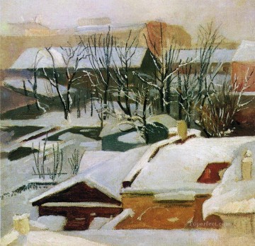 Los tejados de la ciudad en la nieve del invierno Ivan Ivanovich Pinturas al óleo